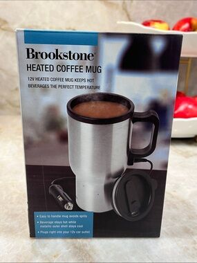 Brookstone Stainless Steel Heated Travel Mug - Silver & Black